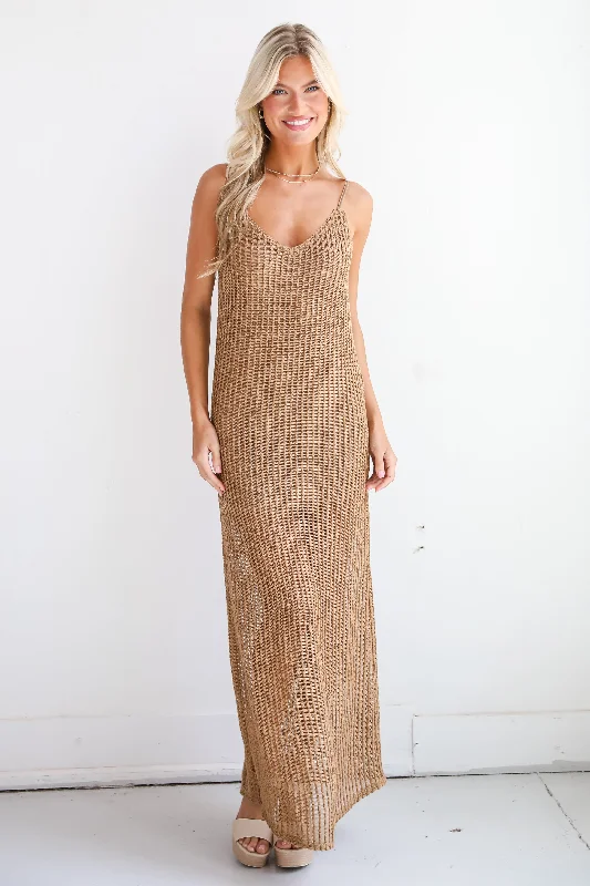 Floral DressFINAL SALE - Compelling Style Taupe Crochet Knit Maxi Dress