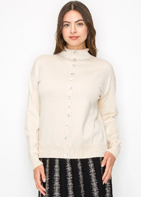 Soft Cream Sweater with Button Accents