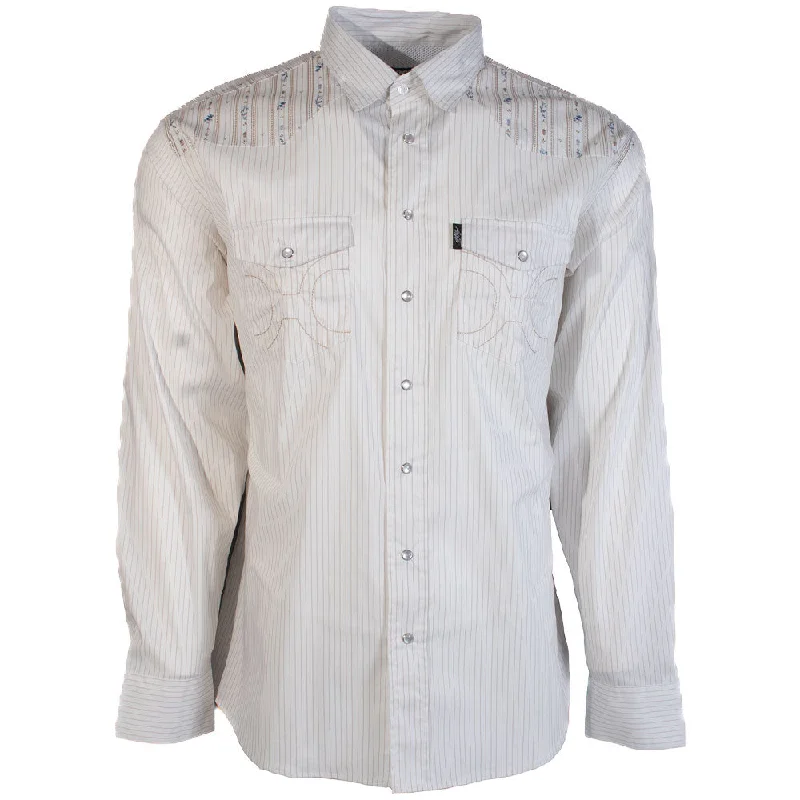 "Dos Sol" Long Sleeve Pearl Snap Shirt Cream w/Stripes