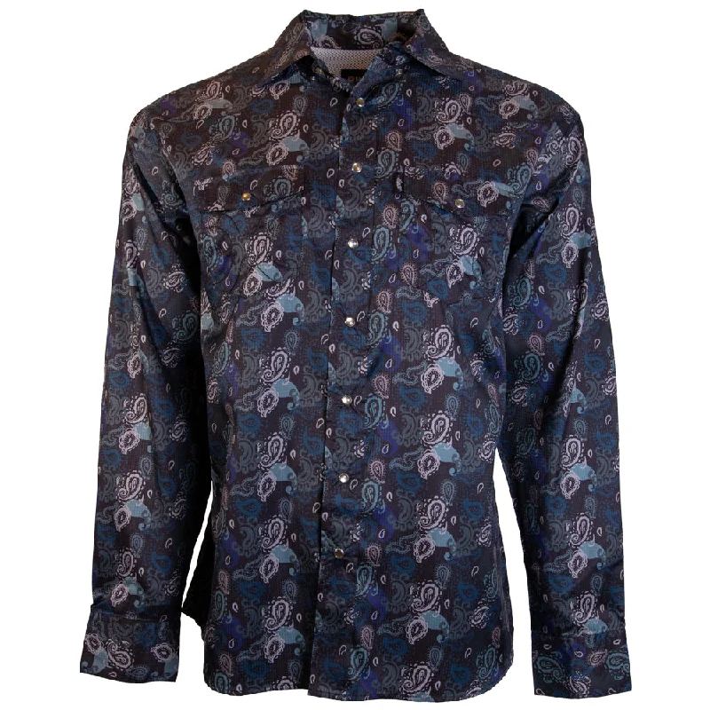 "Sol" Black/Paisley Long Sleeve Pearl Snap Shirt