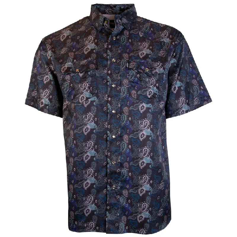 "Sol" Black/Paisley Short Sleeve Pearl Snap Shirt