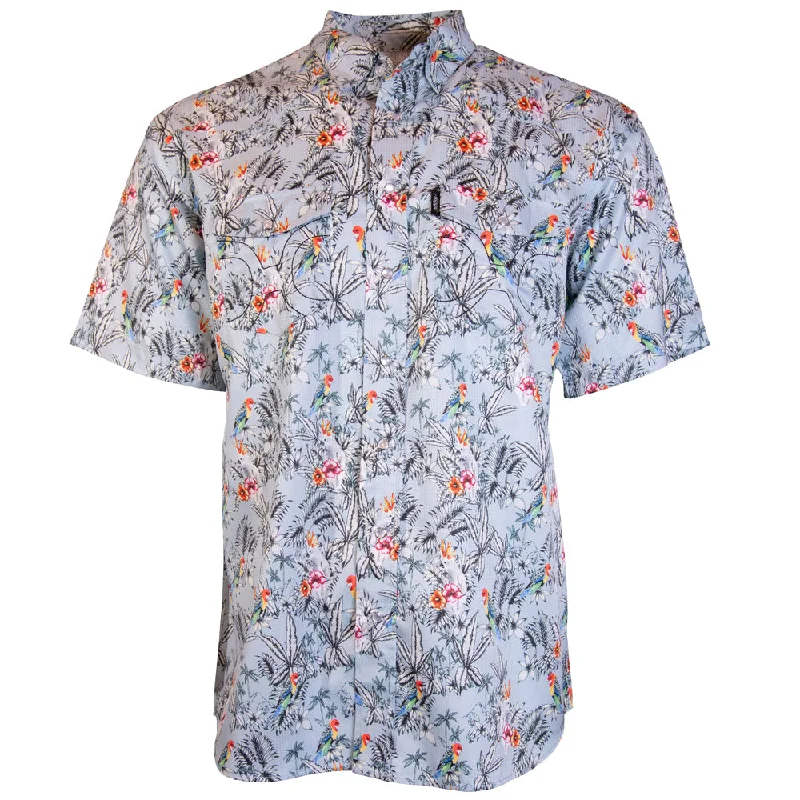 "Sol" Blue/Floral Print Short Sleeve Pearl Snap Shirt