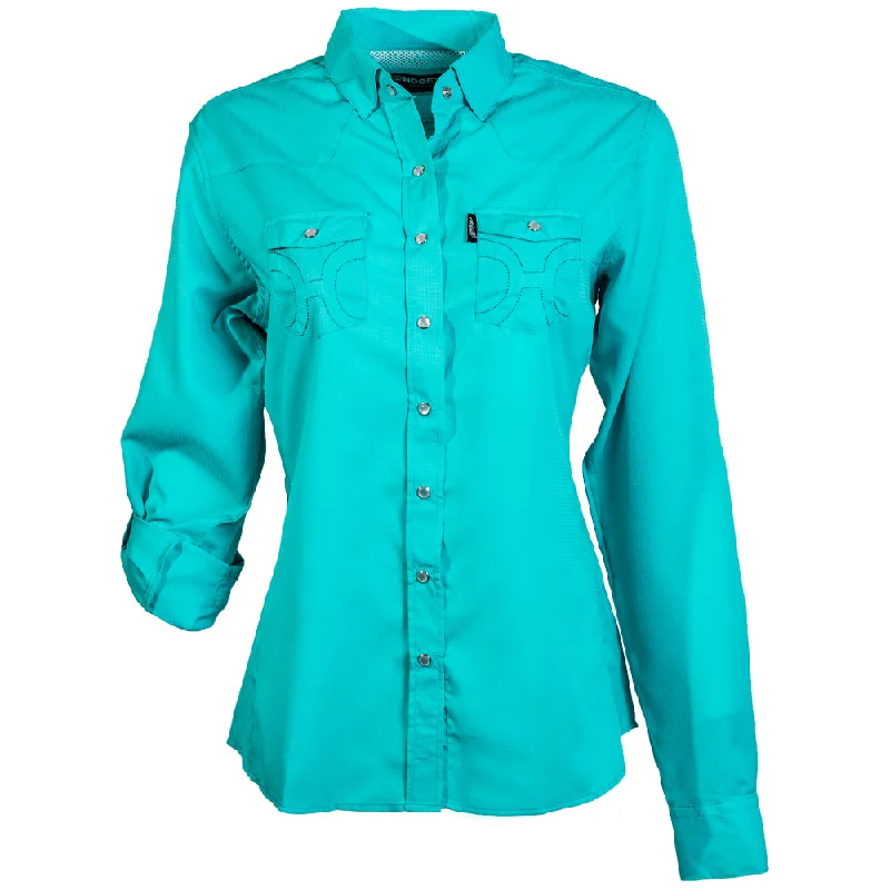 "Sol" Ladies Blue Long Sleeve Pearl Snap Shirt