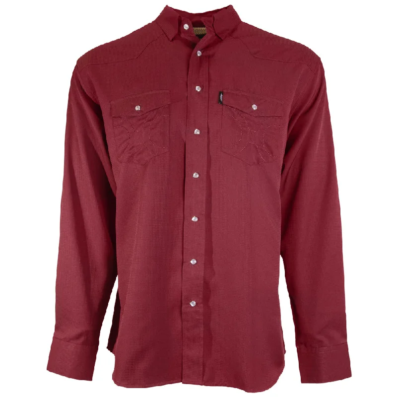 "Sol" Maroon Long Sleeve Pearl Snap Shirt