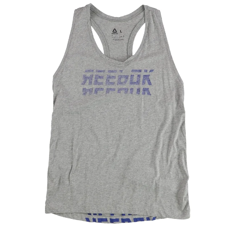 Reebok Womens Reversed Logo Racerback Tank Top, Grey, Large