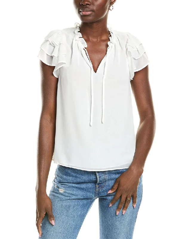 1.STATE Flutter Sleeve Tie V-Neck Top