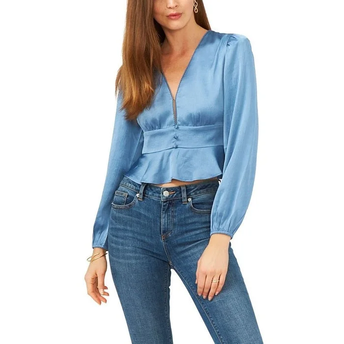 1.STATE Women's V Neck Blouse Blue