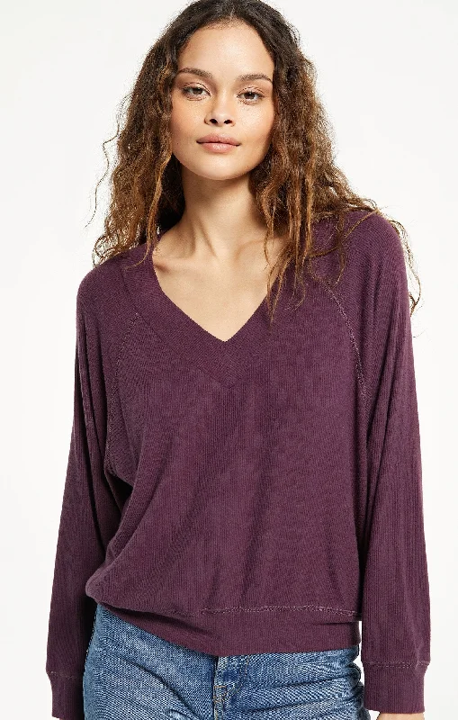 Carly Brushed Rib V-Neck Top