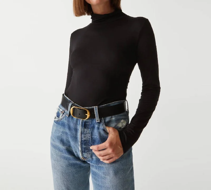 Clara Ruched Turtleneck Top In Black