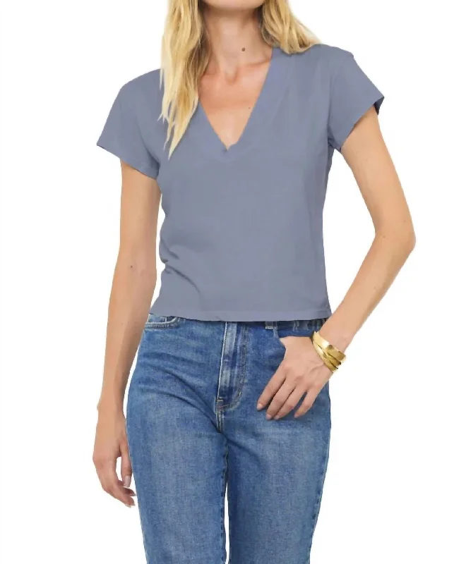 Deep V-Neck Tee In Cool Grey