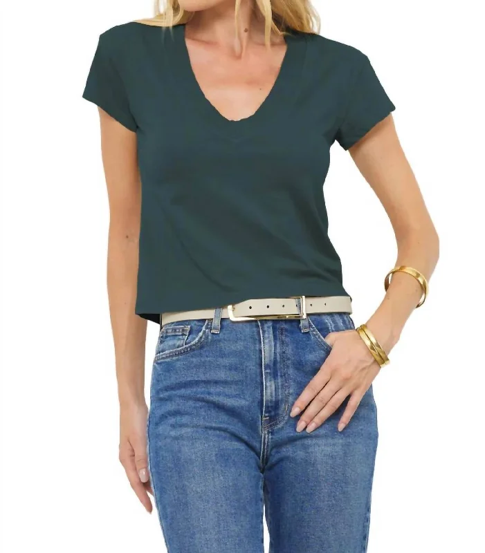 Deep V-Neck Tee In Pine Green