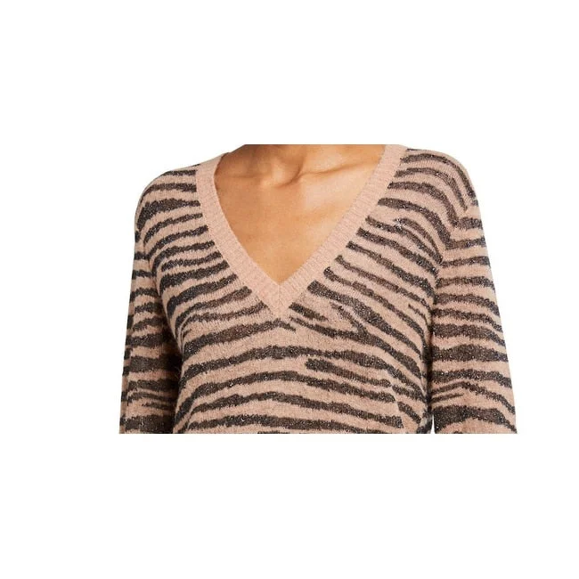 Joie Women's V Neck Metallic Sweater Brown Size Small