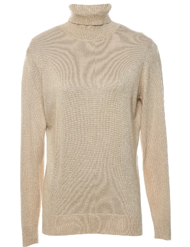 Lurex Thread Pattern Turtleneck Jumper - L