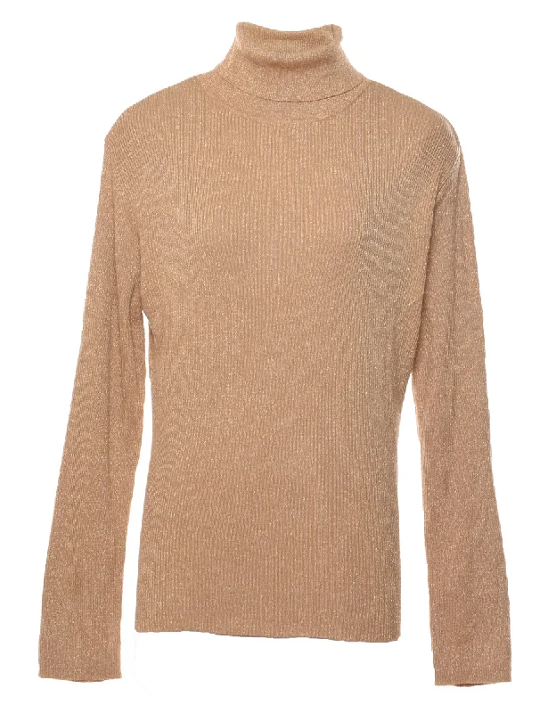 Lurex Thread Pattern Turtleneck Jumper - L