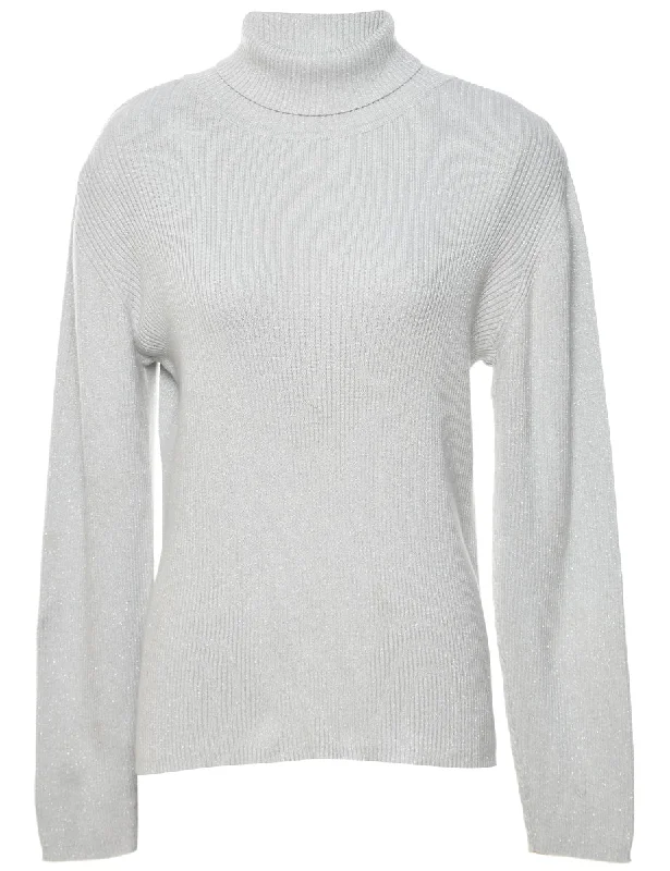 Lurex Thread Pattern Turtleneck Jumper - L