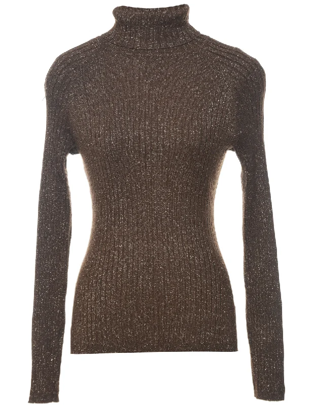 Lurex Thread Pattern Turtleneck Jumper - M