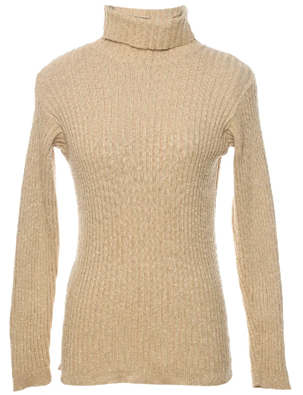 Lurex Thread Pattern Turtleneck Jumper - M