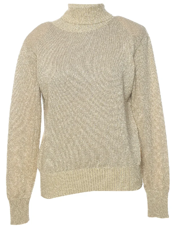 Lurex Thread Pattern Turtleneck Jumper - S