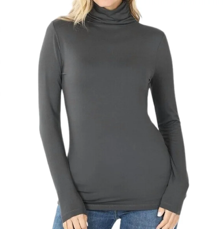 Luxe Rayon Turtleneck Top In Ash Grey