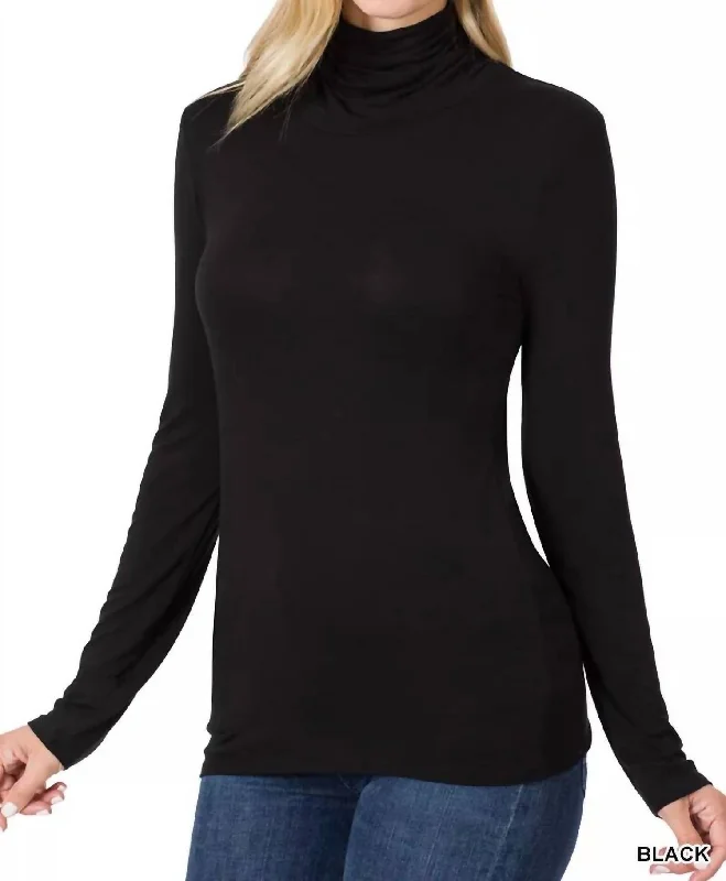 Luxe Rayon Turtleneck Top In Black