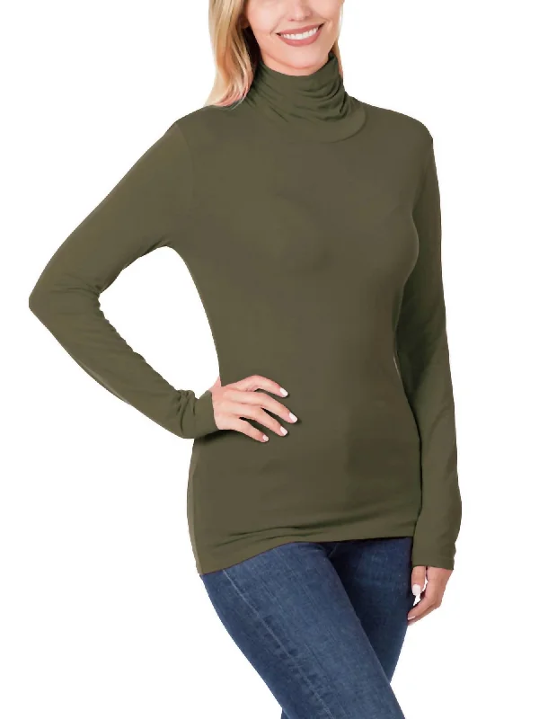 Luxe Rayon Turtleneck Top In Dark Olive