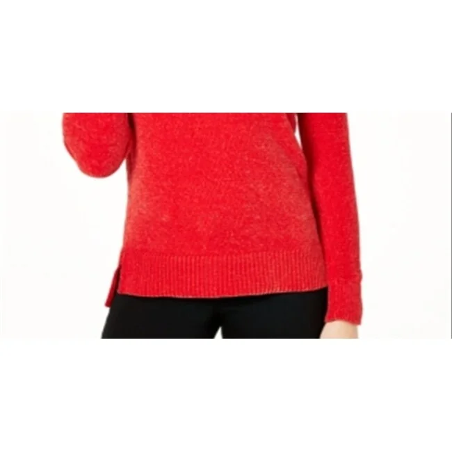 Maison Jules Women's Chenille V Neck Sweater Red Size Xxs