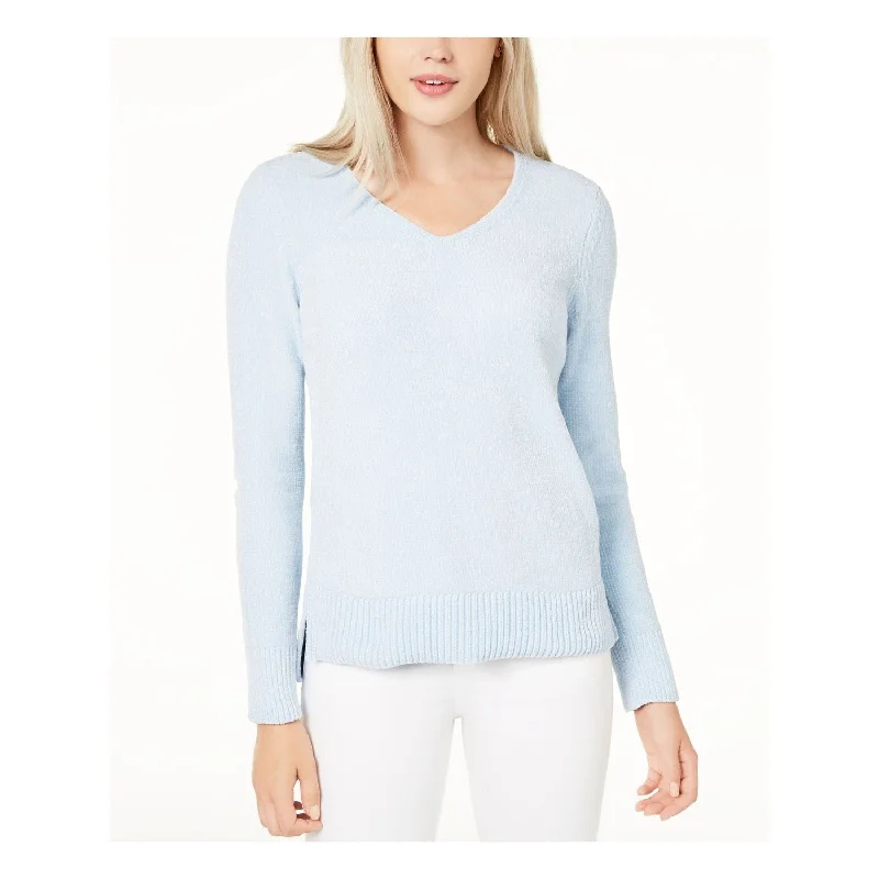 Maison Jules Women's Long Sleeve V Neck Sweater Blue Size Small