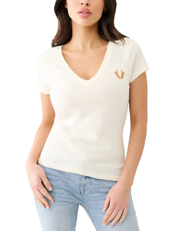 True Religion Cutout Lurex V Neck T-Shirt