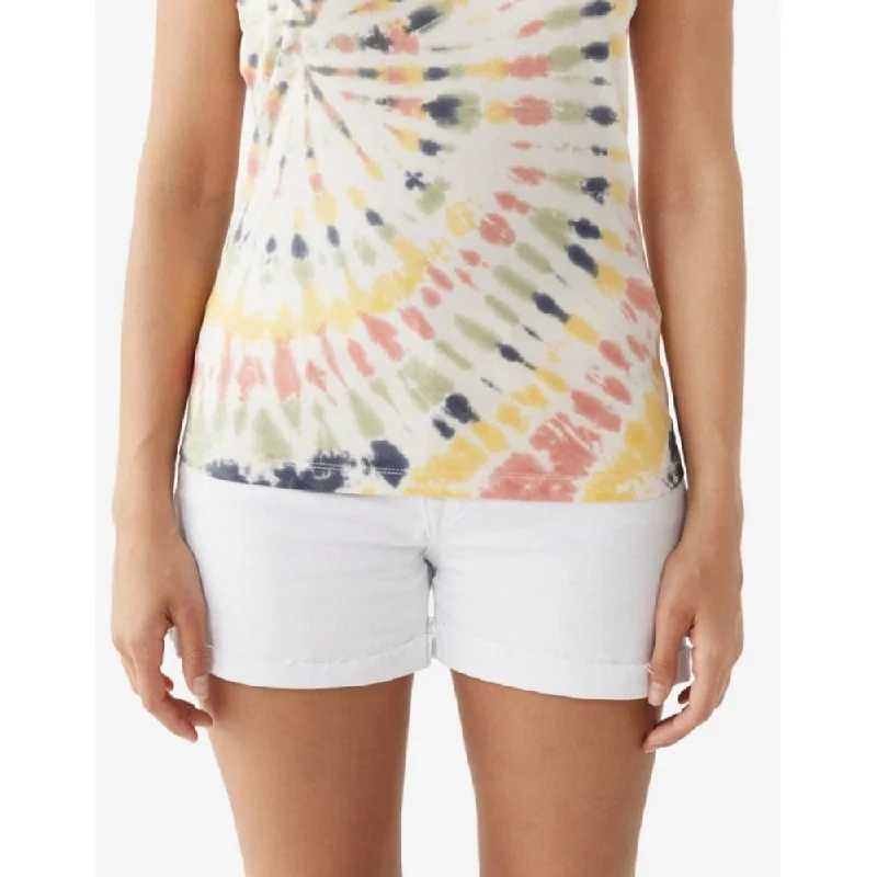 True Religion Women's Tie Dye Puff Buddha Slim V Neck T-Shirt White Size Small