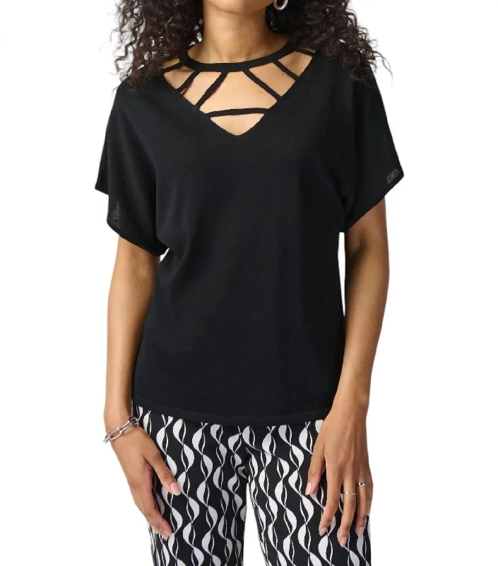 V-Neck Cut-Out Top In Black