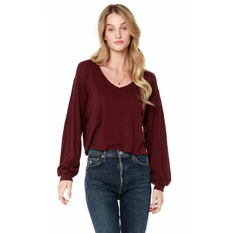 V-Neck Pleated Long Sleeve