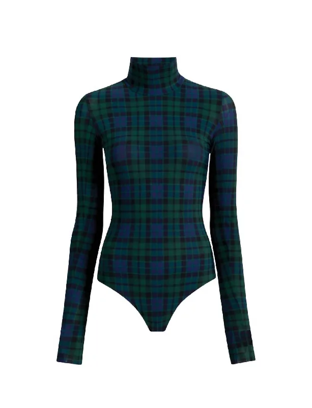 Women's Classic Print Turtleneck Bodysuit In Tartan Plaid