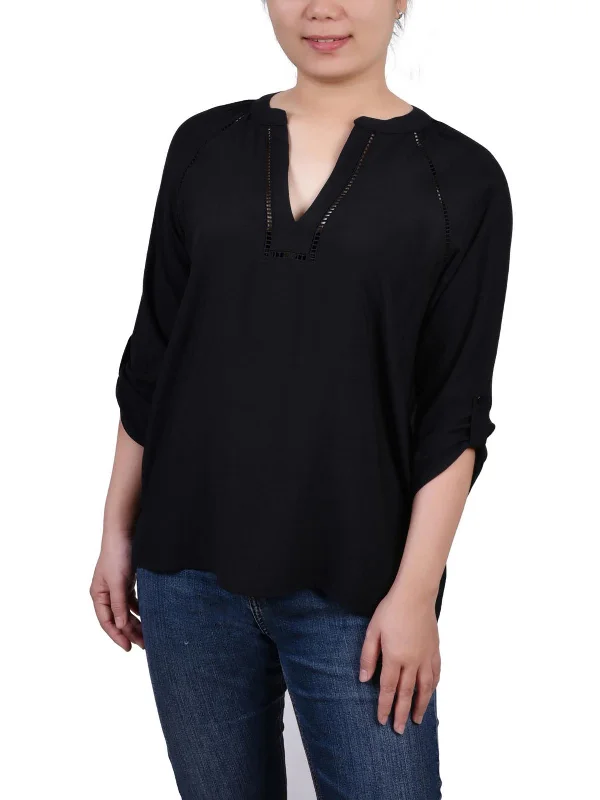 Womens Collared V Neck Blouse