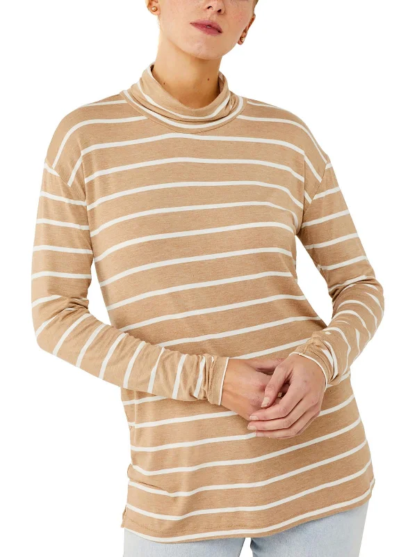 Womens Maternity Striped Turtleneck Top