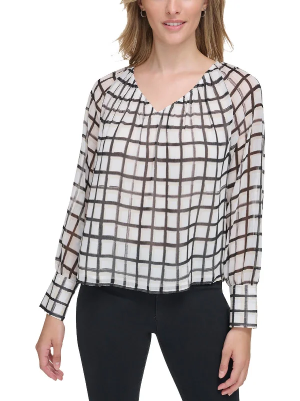 Womens Printed V-Neck Blouse