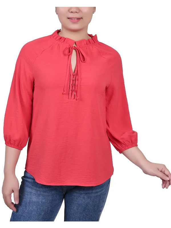 Womens Ruffled V Neck Blouse