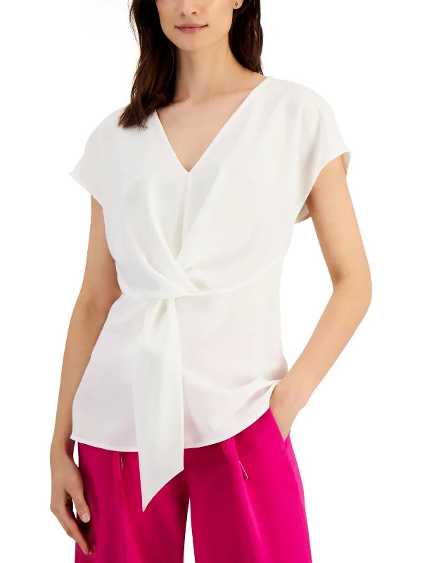 Womens Twist Front V Neck Blouse