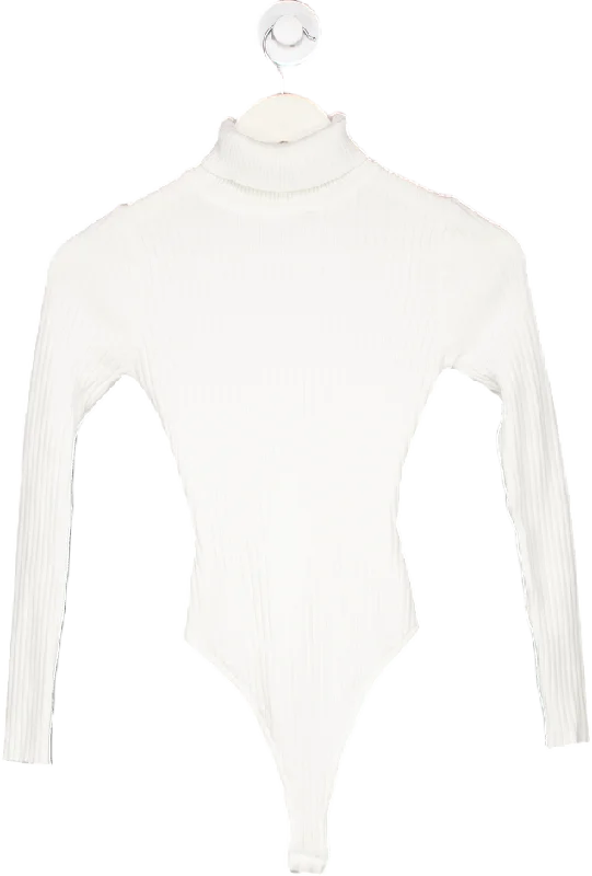 Fashion Nova White Ribbed Turtleneck Bodysuit UK XS