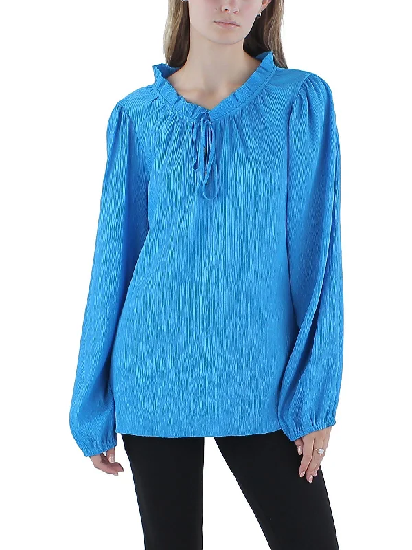 Plus Womens Mock Turtleneck Gathered Pullover Top