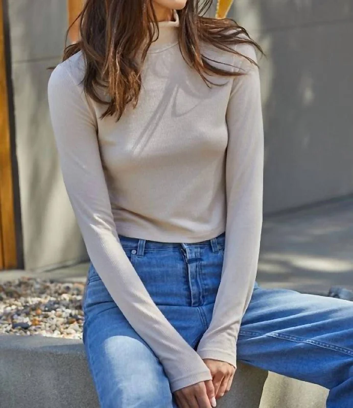 Another Latte Ribbed Turtleneck Top In Nude