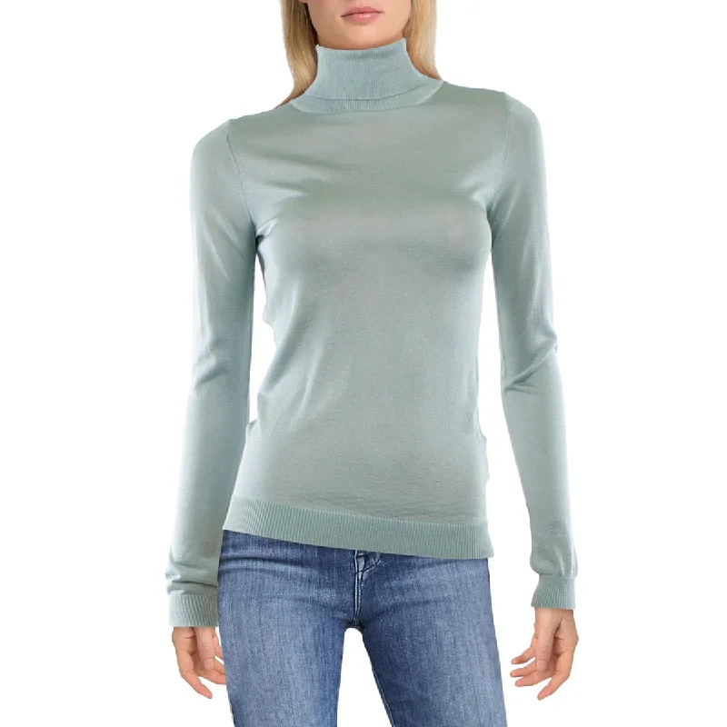 Cathy Womens Ribbed Trim Metallic Turtleneck Top