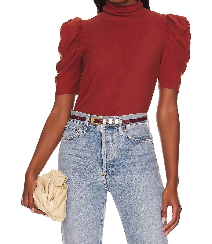 Dawn Turtleneck Top In Red Clay