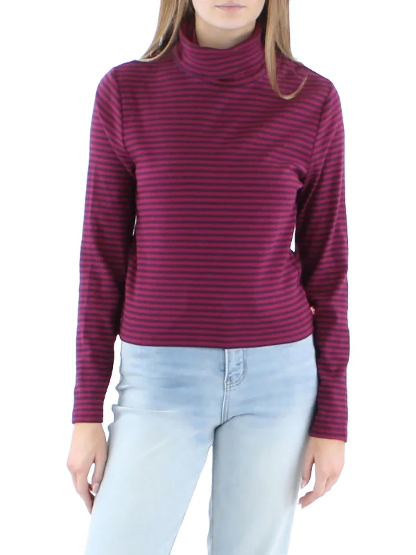 Plus Womens Cotton Striped Turtleneck Top