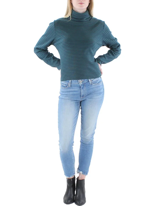 Plus Womens Striped Ribbed Turtleneck Top