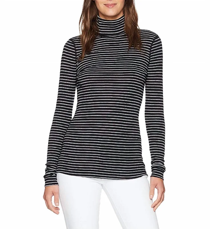 Tahoe Stripe L/s Turtleneck Tight Short Shirt In Black/granite