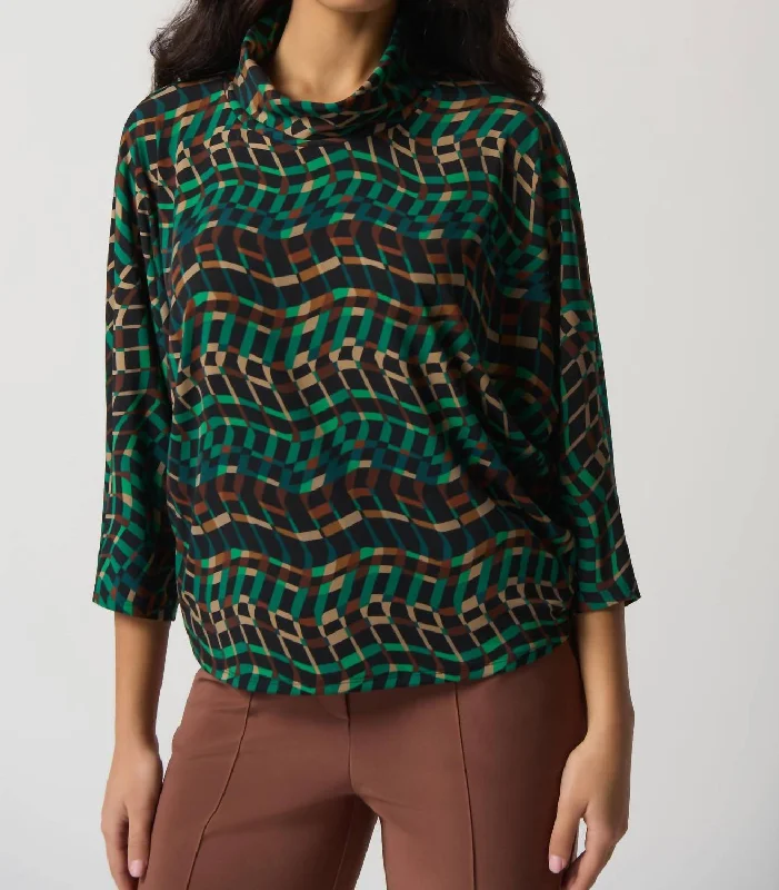 Turtleneck Boxy Top In Black/multi