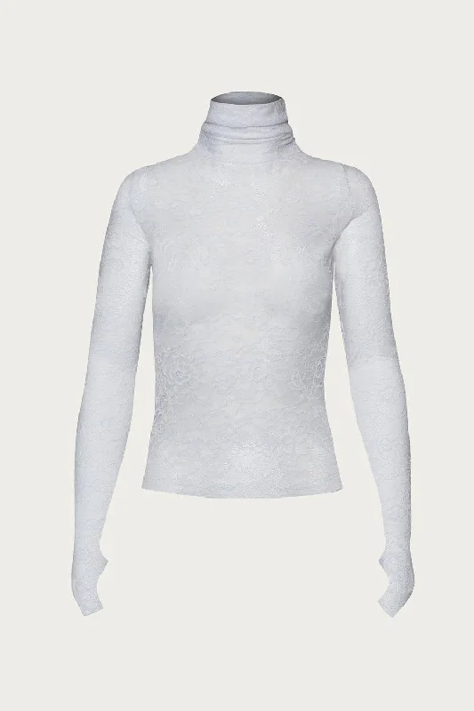 Zadie Lace Turtleneck Top In Blanc Lace