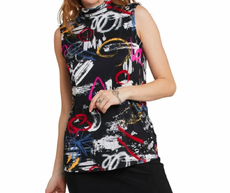 Graffiti Turtleneck Tank In Black