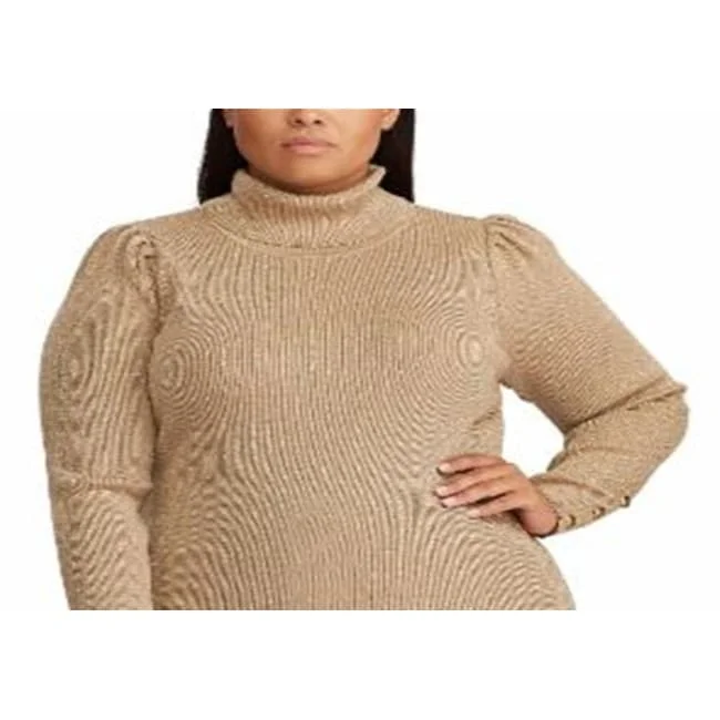 Lauren Ralph Lauren Women's Plus Size Puff-Sleeve Turtleneck Sweater Beige Size 1X