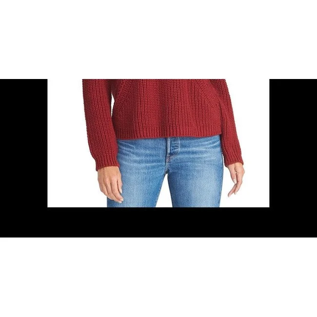 Rachel Roy Women's Edie Open Knit Turtleneck Sweater Red Size Large